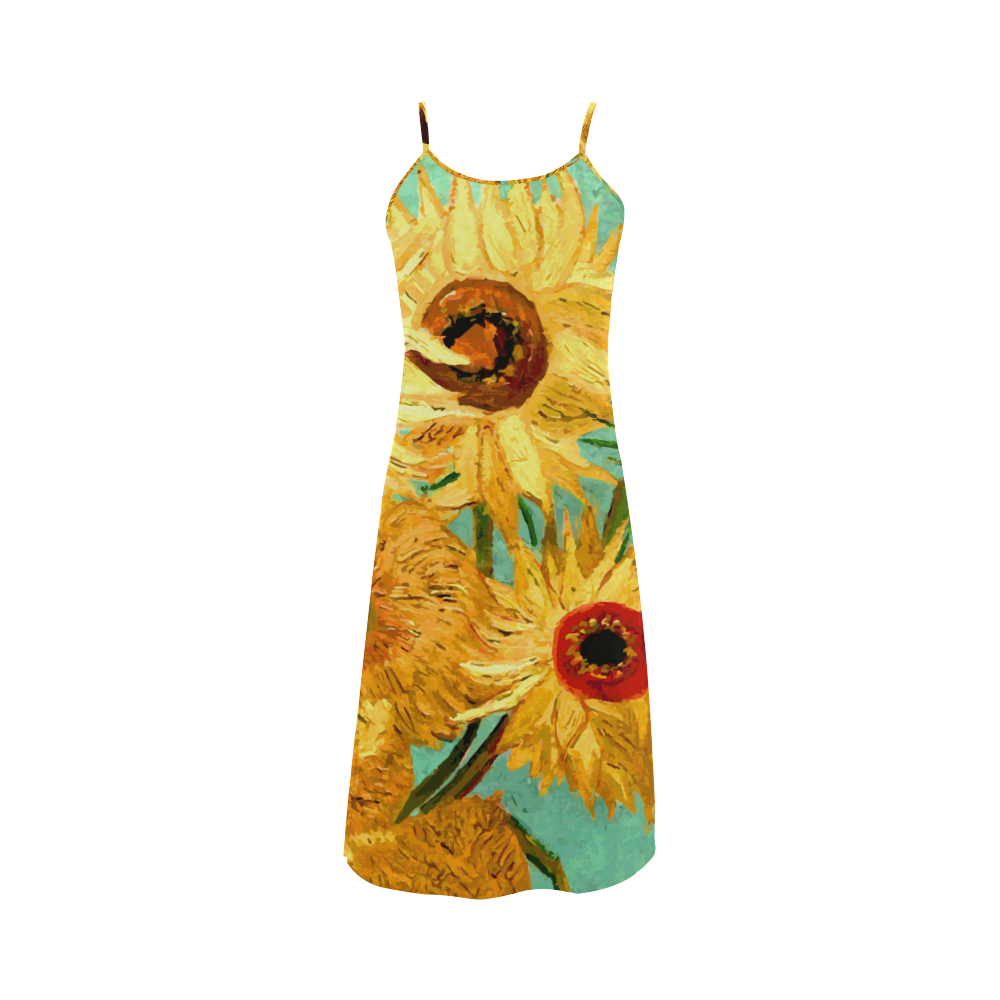 Van Gogh Sunflowers Floral Alcestis Slip Dress (Model D05) ID D602110