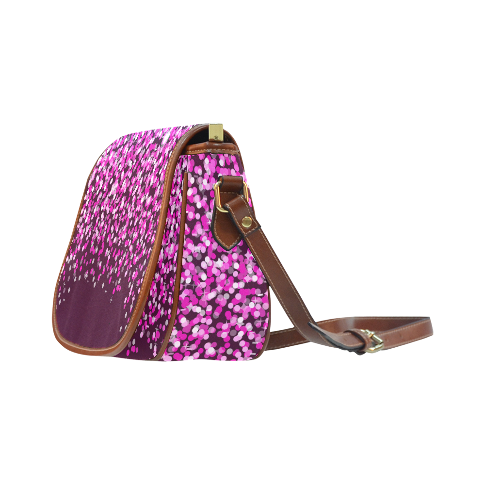 Pink Faux Glitter Saddle Bag/Small (Model 1649) Full Customization