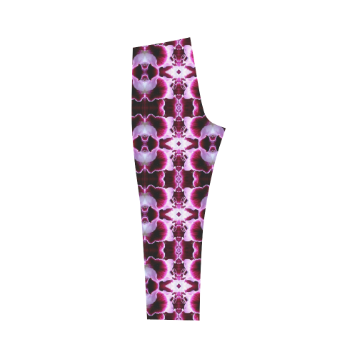 Purple White Flower Abstract Pattern Capri Legging (Model L02)