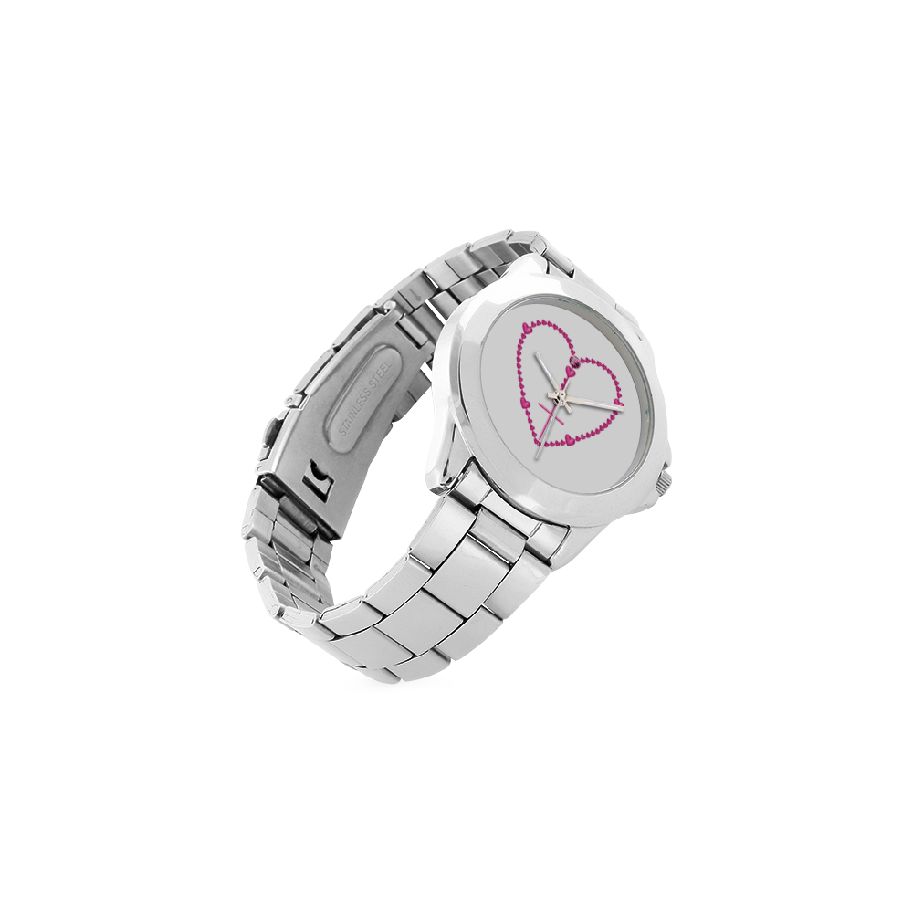 Catholic: Pink Rosary with Heart Shaped Beads Unisex Stainless Steel Watch(Model 103)