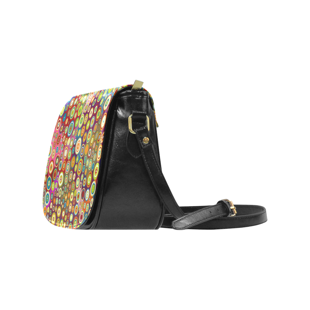 Multicolored RETRO POLKA DOTS pattern Classic Saddle Bag/Small (Model 1648)