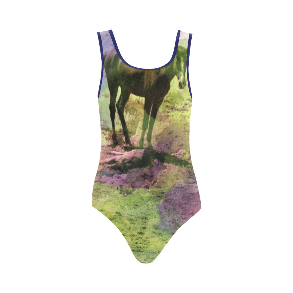 watercolor horses by Martina Webster Vest One Piece Swimsuit (Model S04)