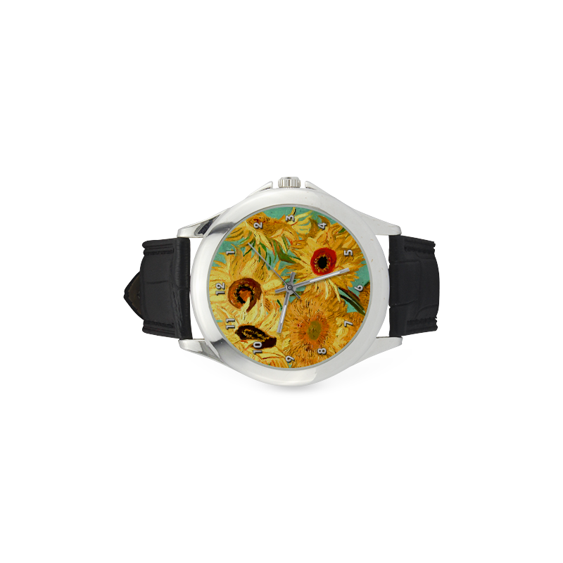 Van Gogh Sunflowers Floral Women's Classic Leather Strap Watch(Model 203)