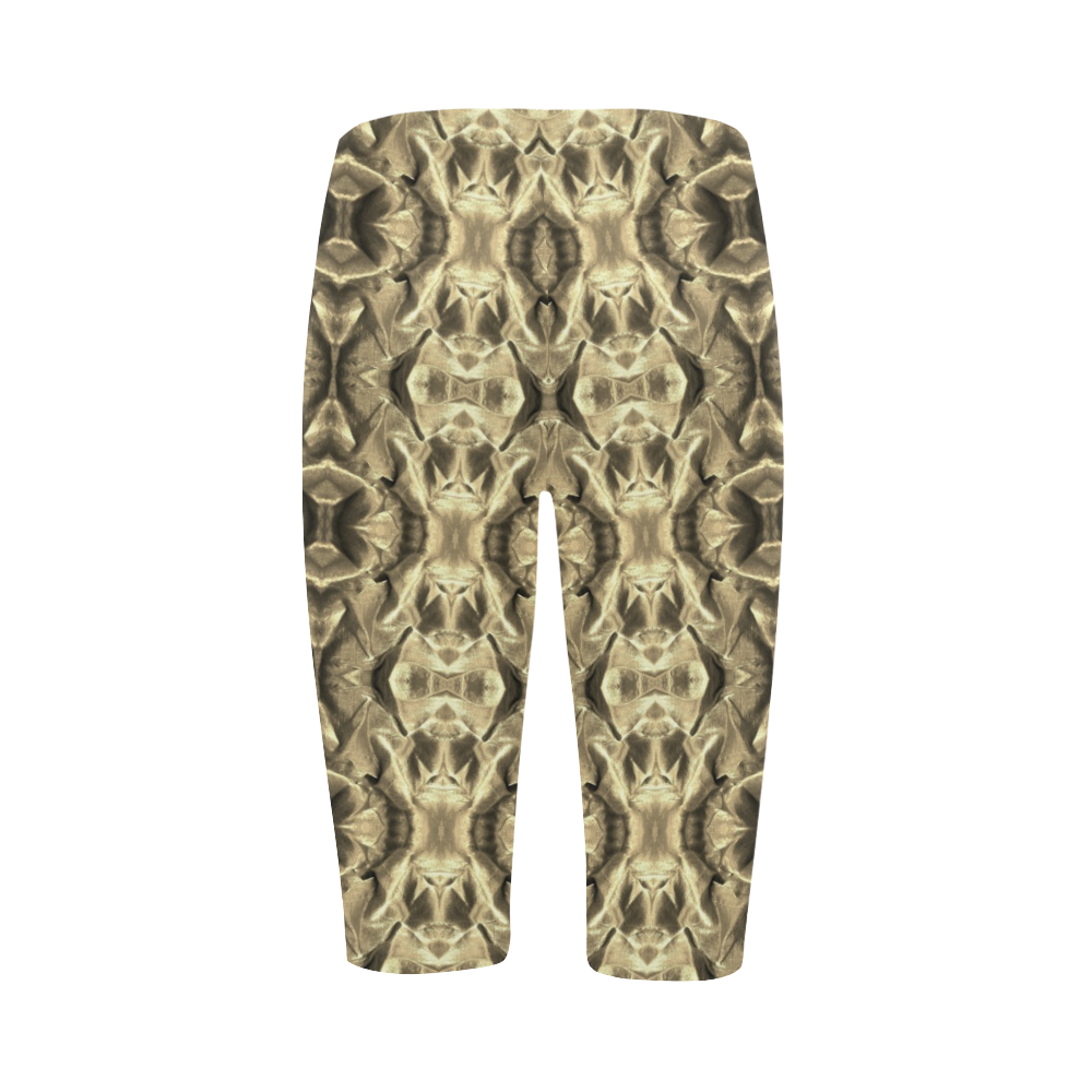 Gold Fabric Pattern Design Hestia Cropped Leggings (Model L03)