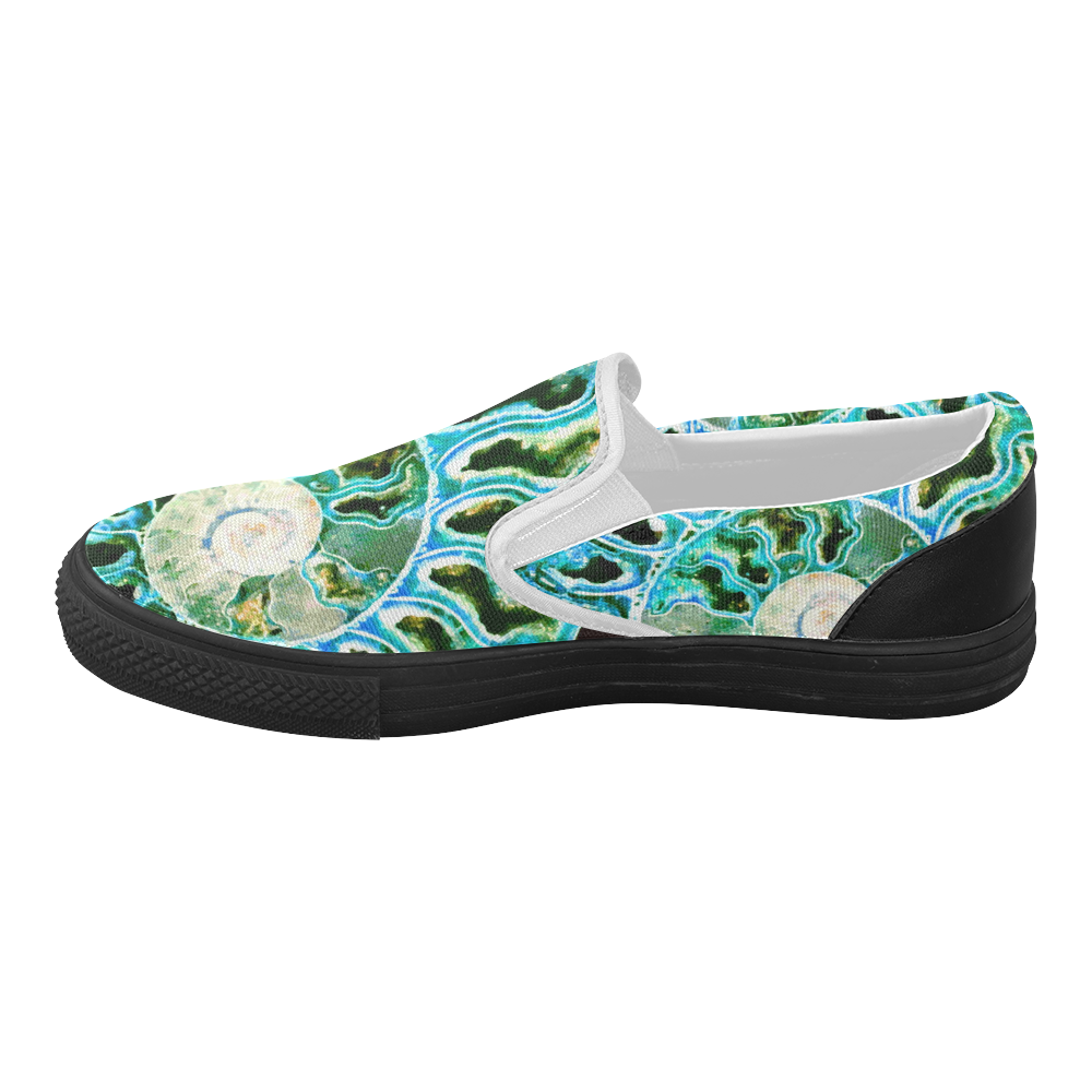 Blue Green Fossil Geode Women's Slip-on Canvas Shoes (Model 019)