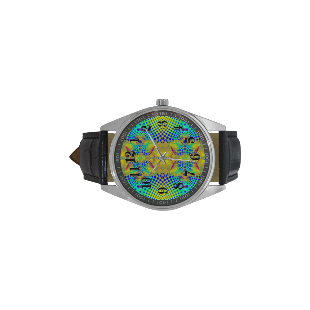 Under The Sea Fractal Abstract Men's Casual Leather Strap Watch(Model 211)