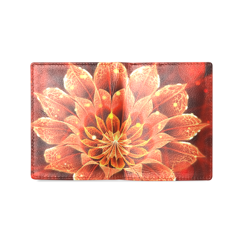 Men's Leather Wallet - Red Dahlia Fractal Flower with Beautiful Bokeh Men's Leather Wallet (Model 1612)