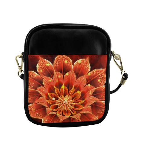 Sling Bag - Red Dahlia Fractal Flower with Beautiful Bokeh Sling Bag (Model 1627)