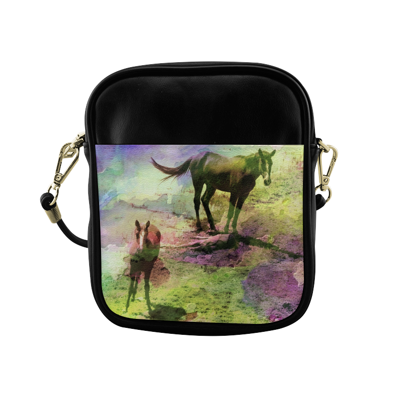 watercolor horses by Martina Webster Sling Bag (Model 1627)