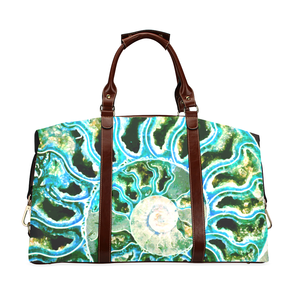 Blue Green Fossil Geode Classic Travel Bag (Model 1643)