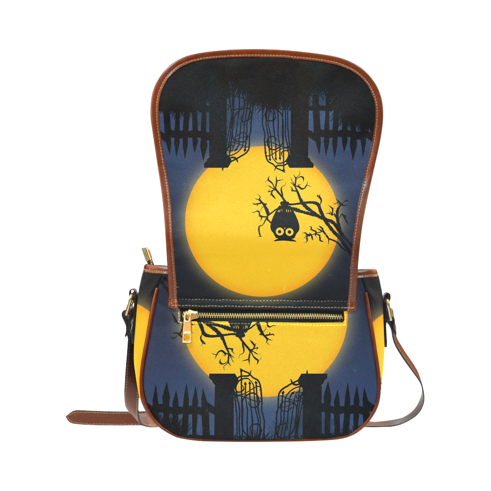 Happy Halloween with  a owl in the night Saddle Bag/Small (Model 1649) Full Customization