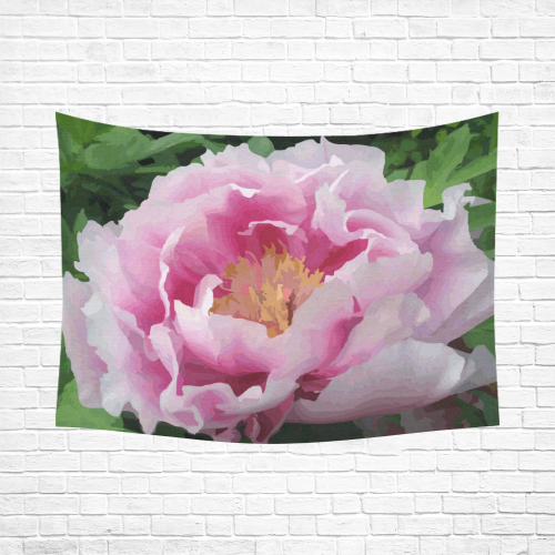 Pink Peony Floral Cotton Linen Wall Tapestry 80"x 60"