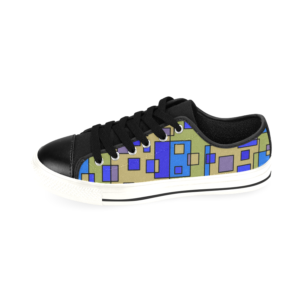Blue Beige Abstract Square Men's Classic Canvas Shoes/Large Size (Model 018)