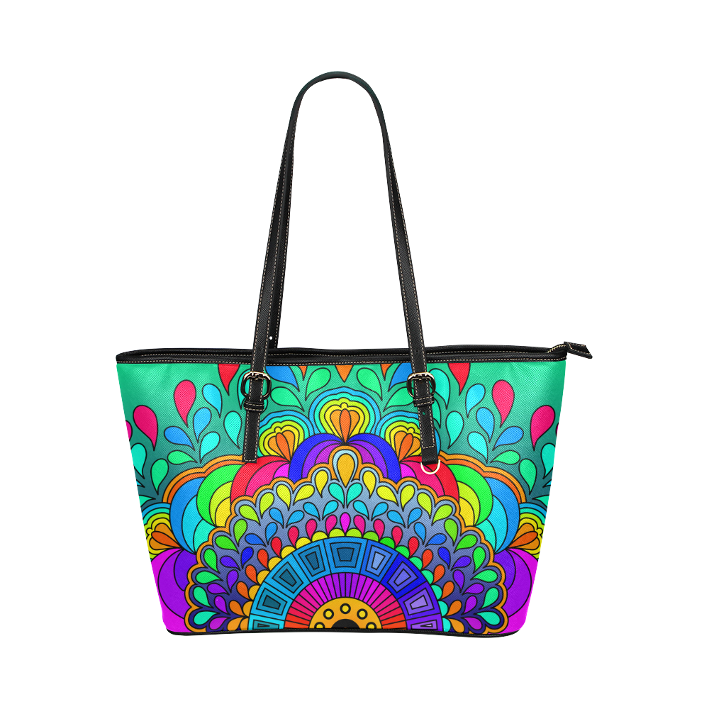 Rainbow Mandala Tangle by ArtformDesigns Leather Tote Bag/Large (Model 1651)