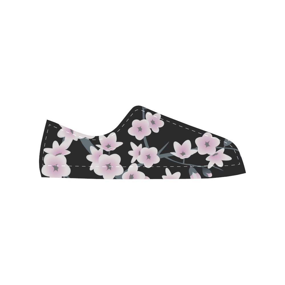 Cherry Blossoms Pink Black Asia Floral Sakura Women's Classic Canvas Shoes (Model 018)