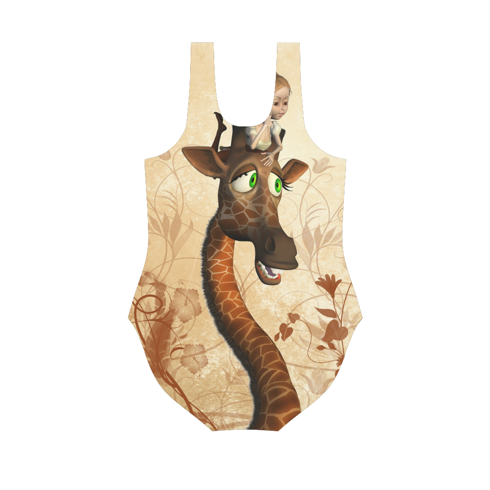 Funny, cute giraffe with fairy Vest One Piece Swimsuit (Model S04)