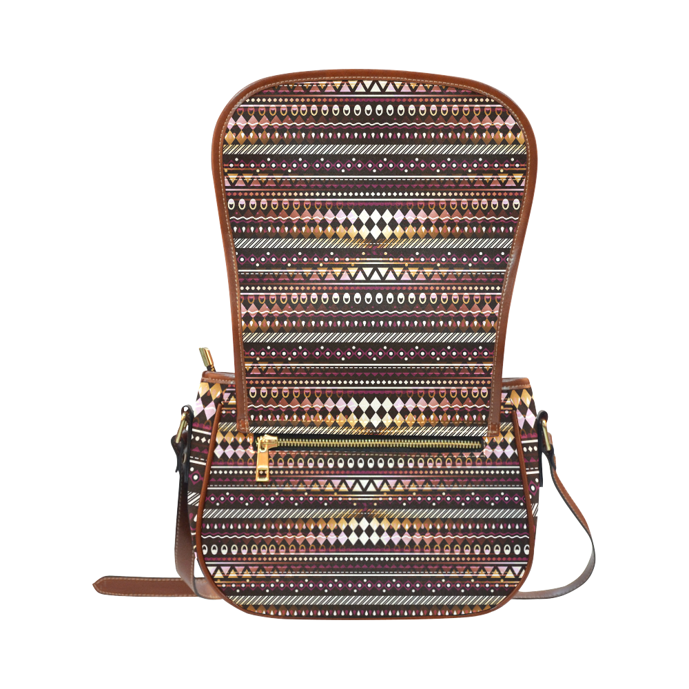 Gold N Maroon Tribal Pattern Saddle Bag/Small (Model 1649) Full Customization