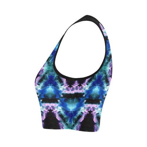 Blue, Light Blue, Metallic Diamond Pattern Women's Crop Top (Model T42)