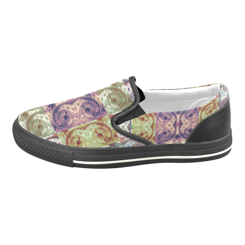 Snails Spirals Mosaic Grunge Pattern Women's Unusual Slip-on Canvas Shoes (Model 019)