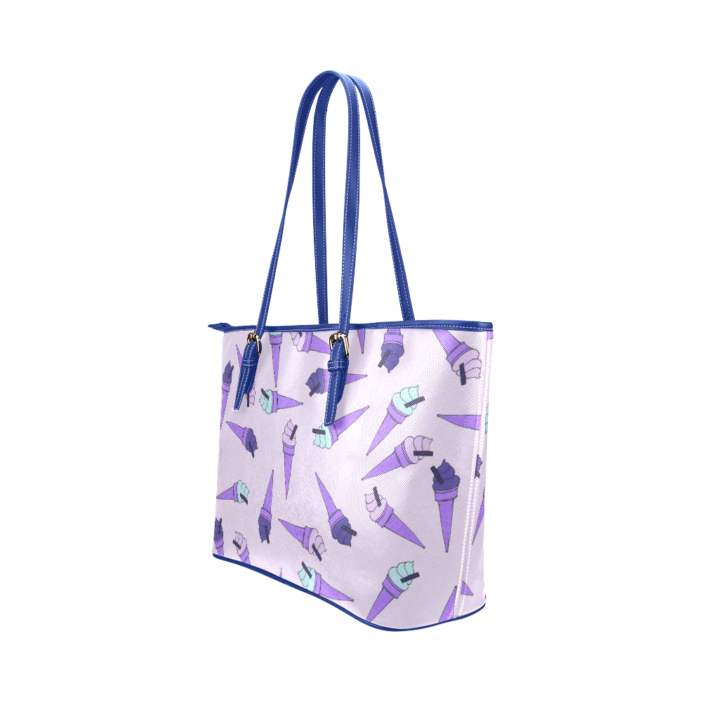 Purple Ice Cream Fun Leather Tote Bag/Small (Model 1651)