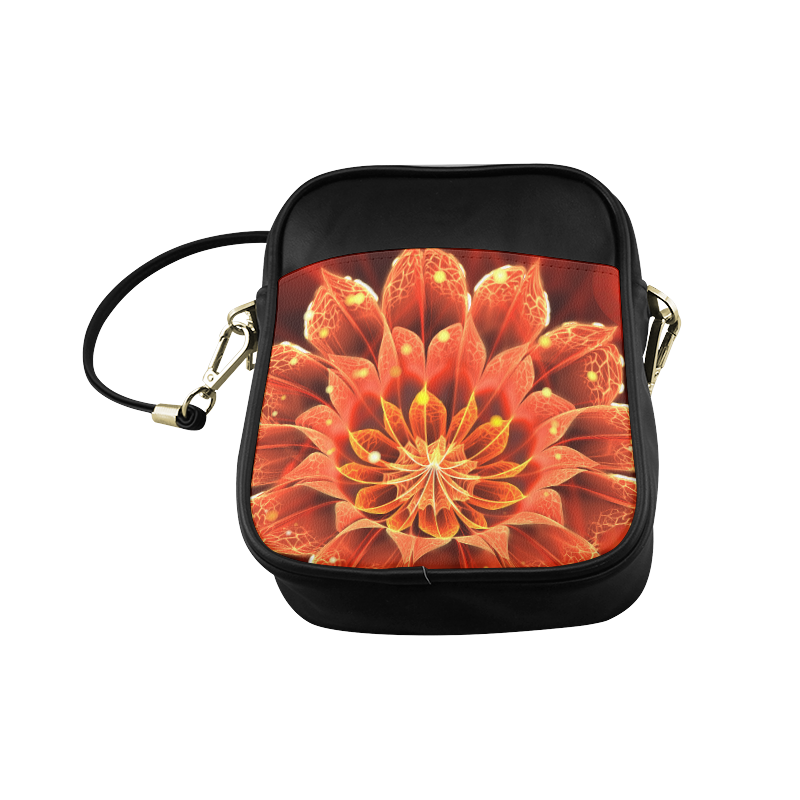 Sling Bag - Red Dahlia Fractal Flower with Beautiful Bokeh Sling Bag (Model 1627)