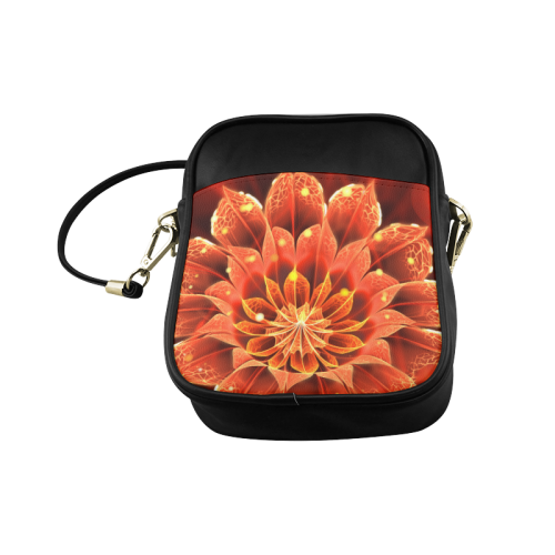 Sling Bag - Red Dahlia Fractal Flower with Beautiful Bokeh Sling Bag (Model 1627)