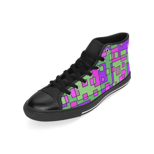 Purple Green Abstract Square Men’s Classic High Top Canvas Shoes /Large Size (Model 017)
