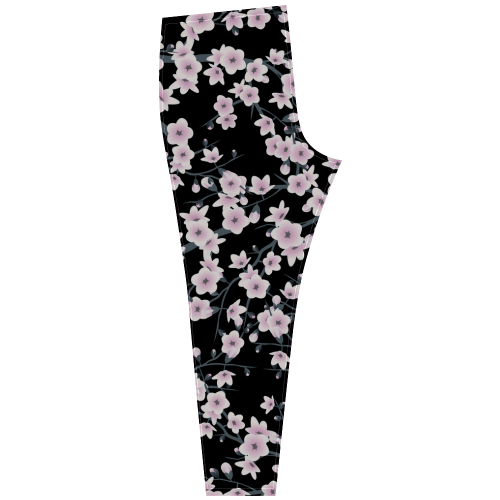 Cherry Blossoms Black Pink Sakura Floral Asia Cassandra Women's Leggings (Model L01)