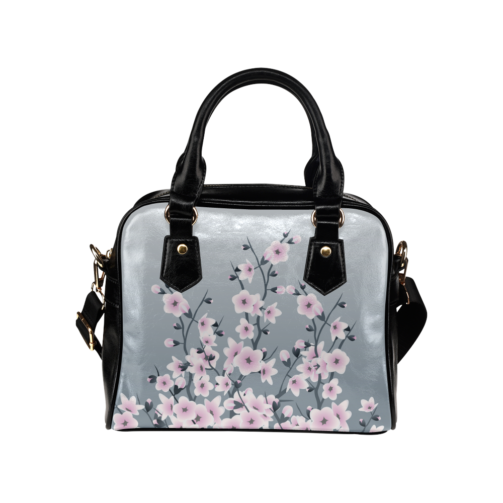 Cherry Blossoms Gray Pink Sakura Floral Asia Shoulder Handbag (Model 1634)