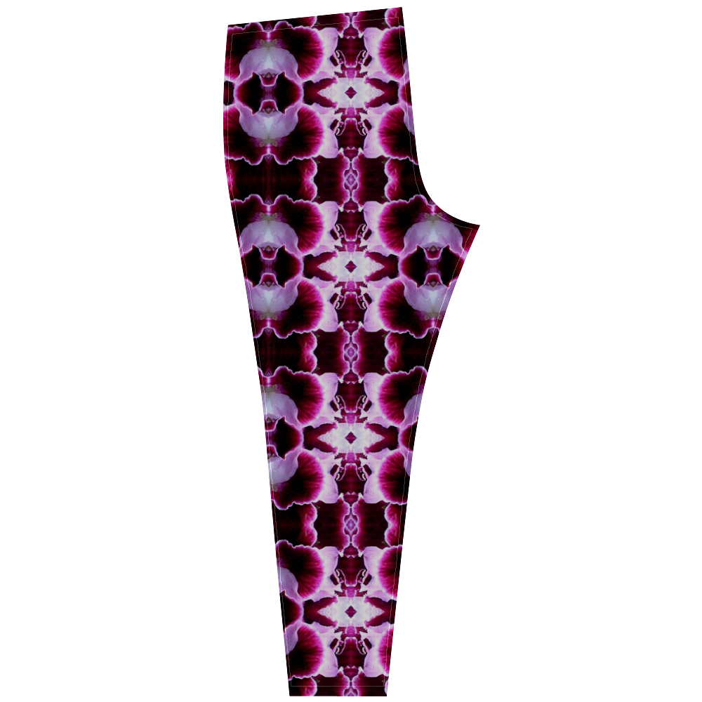 Purple White Flower Abstract Pattern Cassandra Women's Leggings (Model L01)