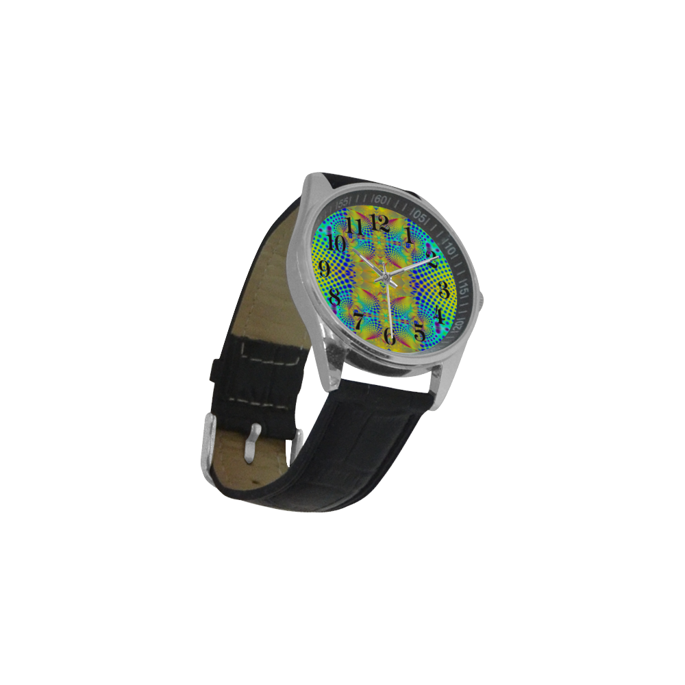 Under The Sea Fractal Abstract Men's Casual Leather Strap Watch(Model 211)