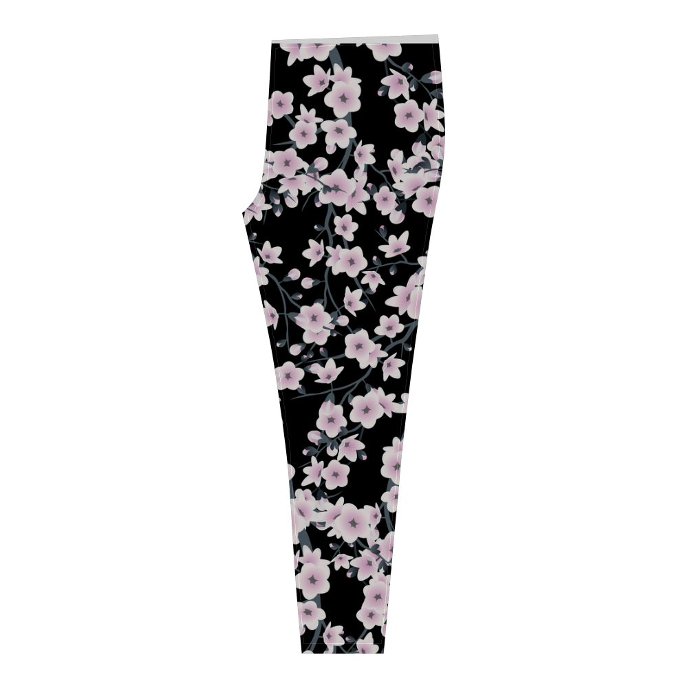 Cherry Blossoms Black Pink Sakura Floral Asia Cassandra Women's Leggings (Model L01)