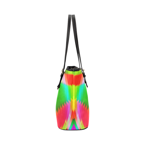Colorful Abstract Butterfly with Flower Leather Tote Bag/Small (Model 1651)