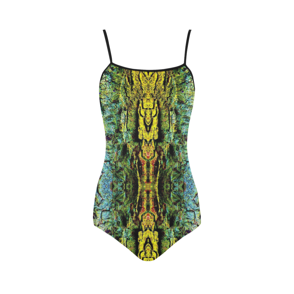 Abstract, Yellow Green, Purple, Strap Swimsuit ( Model S05)