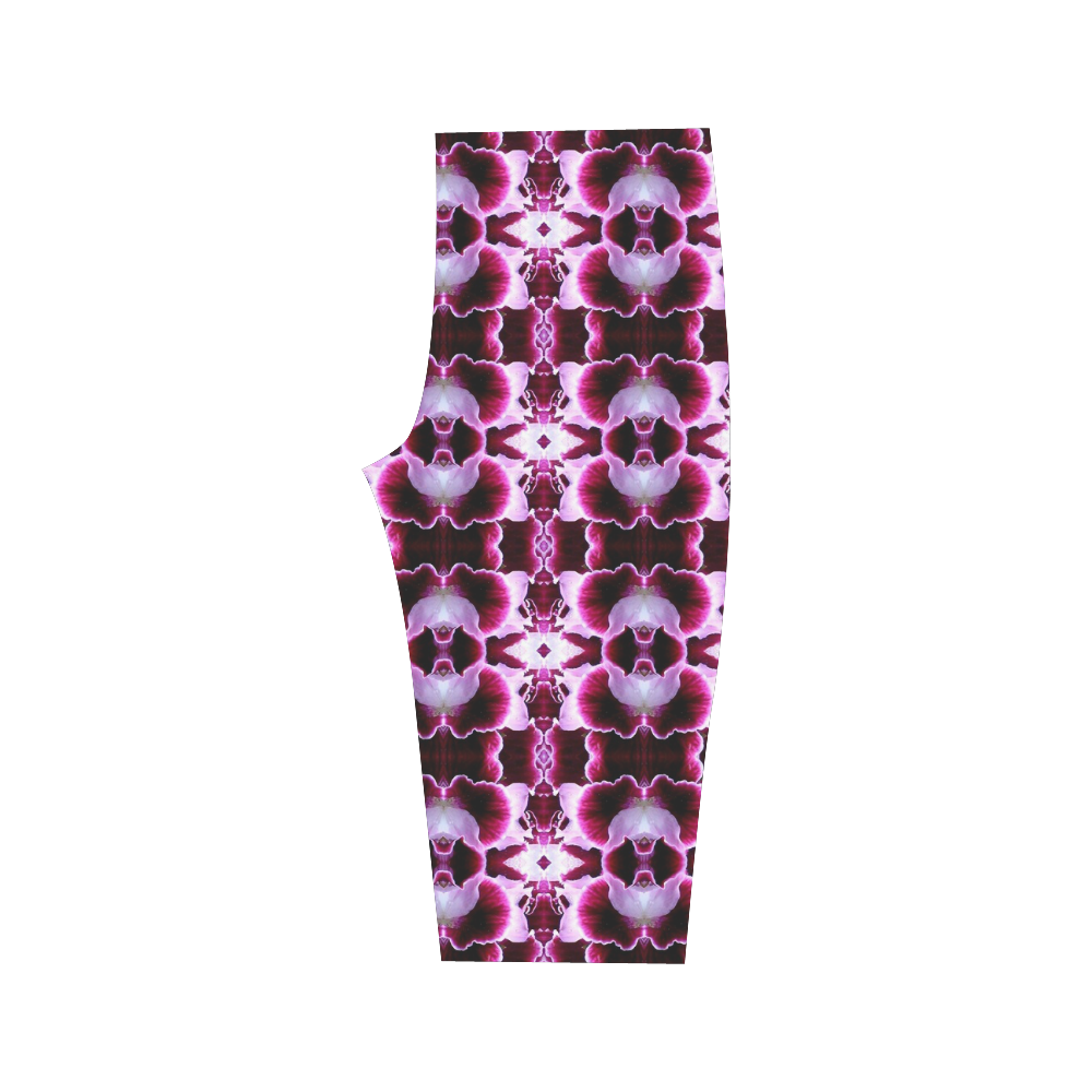 Purple White Flower Abstract Pattern Hestia Cropped Leggings (Model L03)