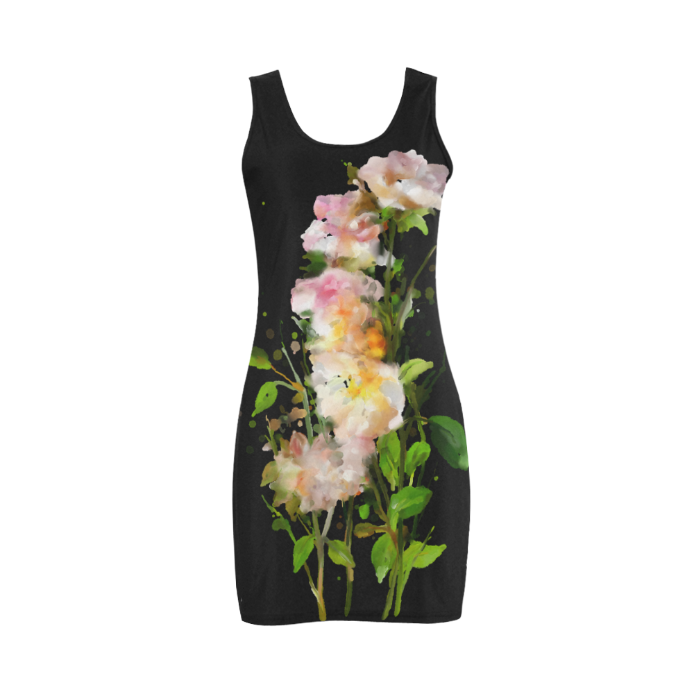 Watercolor Blend Roses on black Medea Vest Dress (Model D06)