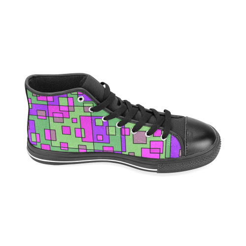 Purple Green Abstract Square Men’s Classic High Top Canvas Shoes /Large Size (Model 017)