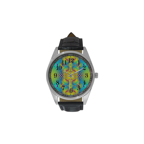 Under The Sea Fractal Abstract Men's Casual Leather Strap Watch(Model 211)