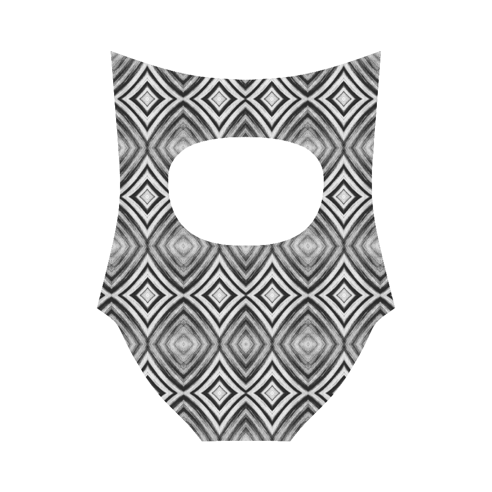 black and white diamond pattern Strap Swimsuit ( Model S05)
