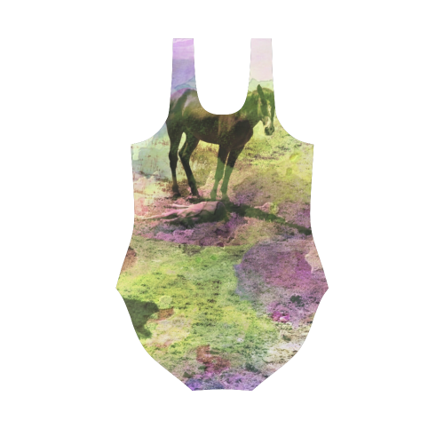 watercolor horses by Martina Webster Vest One Piece Swimsuit (Model S04)