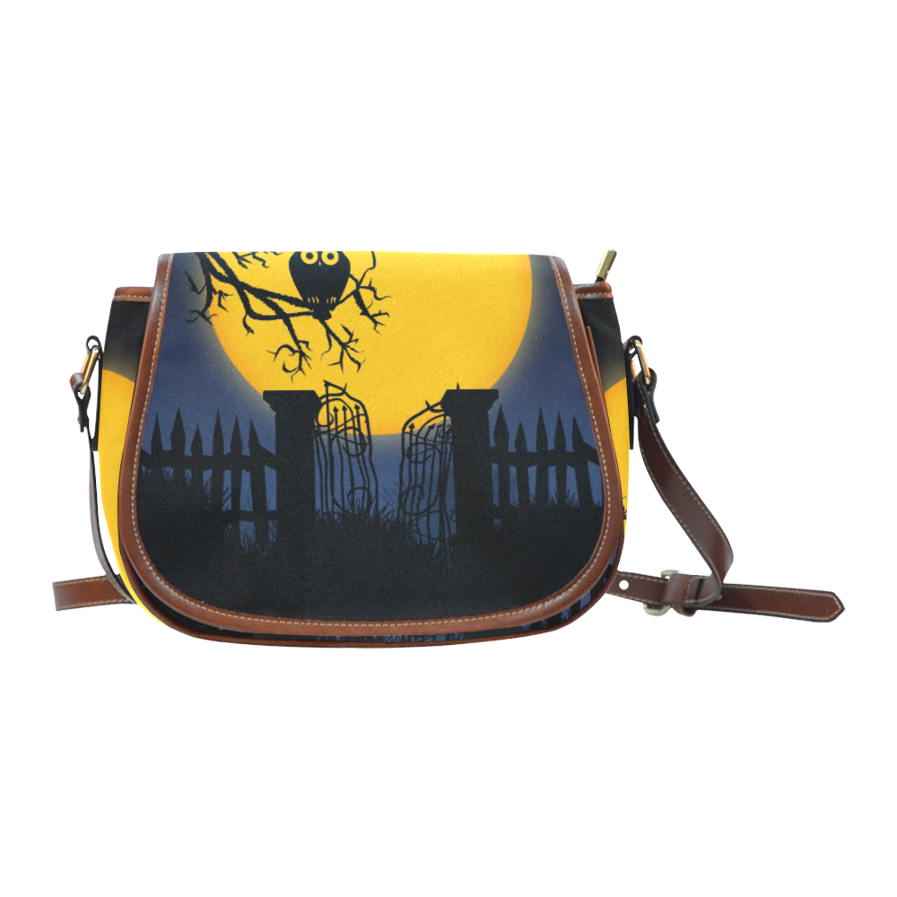 Happy Halloween with  a owl in the night Saddle Bag/Small (Model 1649) Full Customization