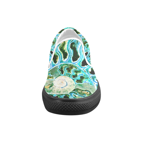 Blue Green Fossil Geode Women's Unusual Slip-on Canvas Shoes (Model 019)
