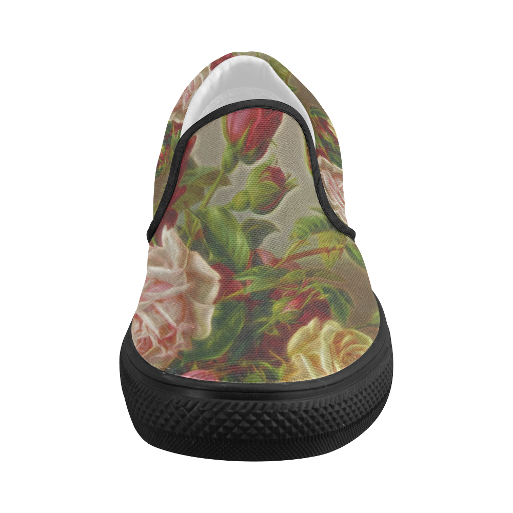 Vintage Roses Women's Slip-on Canvas Shoes (Model 019)