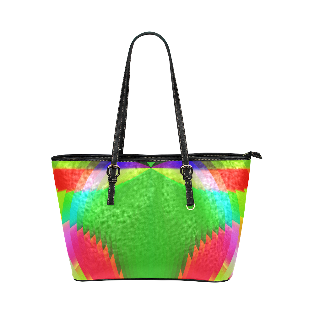 Colorful Abstract Butterfly with Flower Leather Tote Bag/Small (Model 1651)