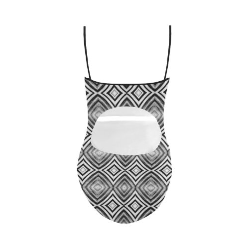 black and white diamond pattern Strap Swimsuit ( Model S05)