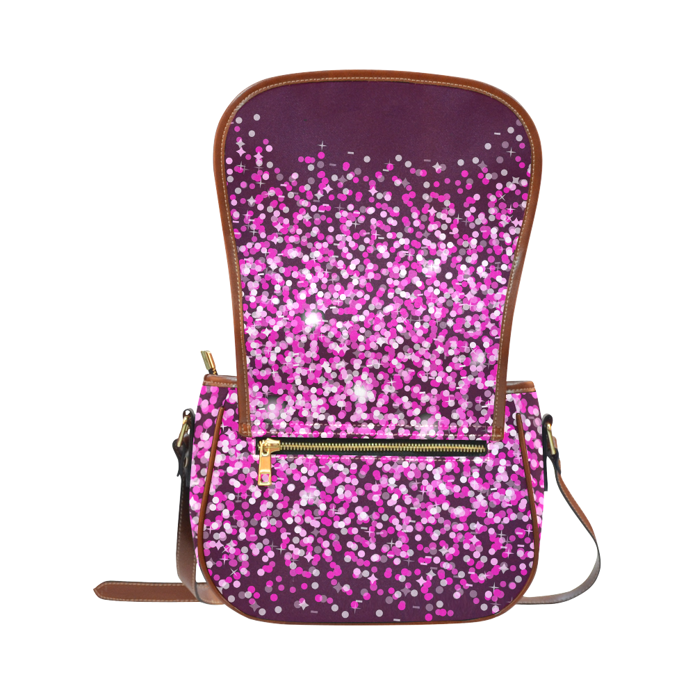 Pink Faux Glitter Saddle Bag/Small (Model 1649) Full Customization