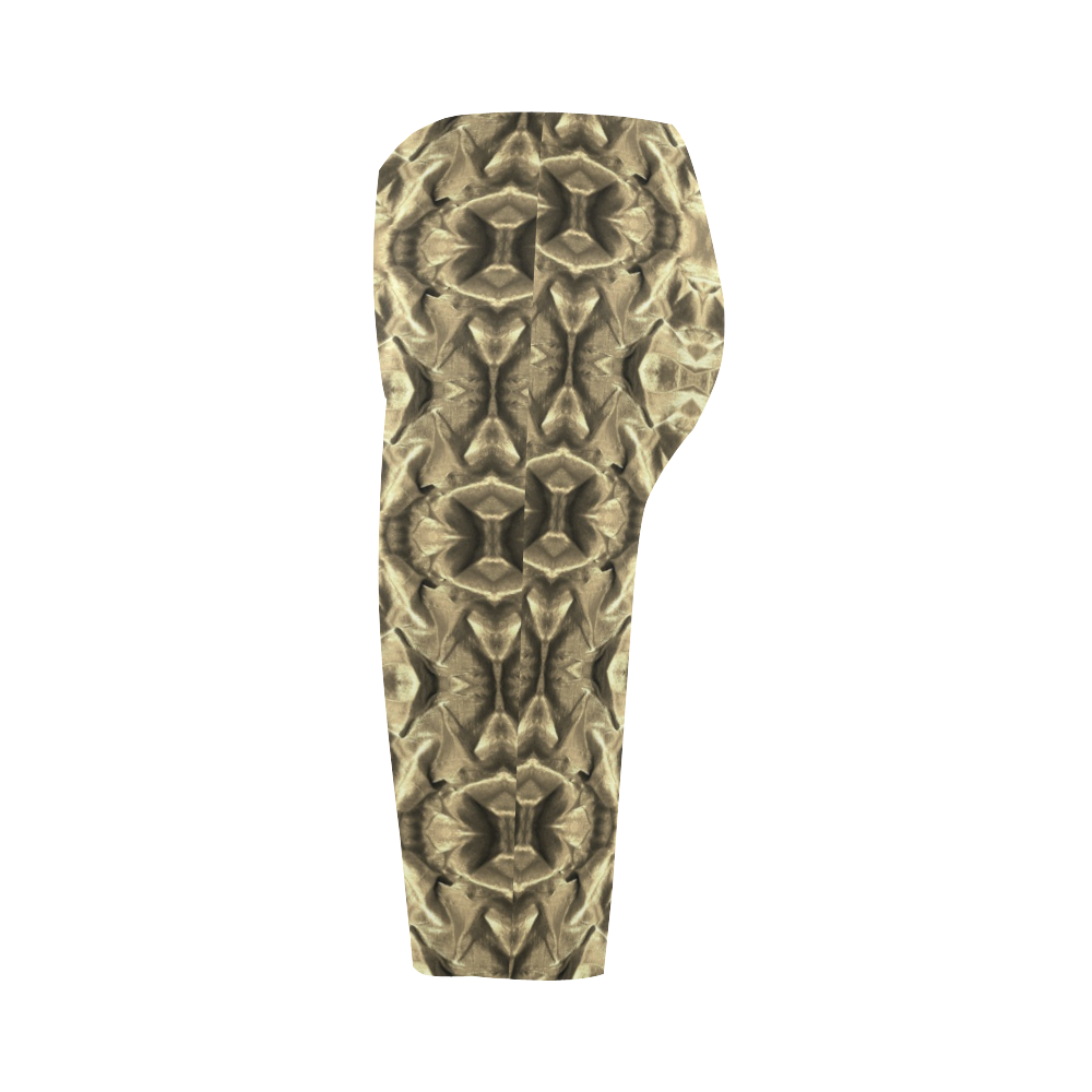 Gold Fabric Pattern Design Hestia Cropped Leggings (Model L03)