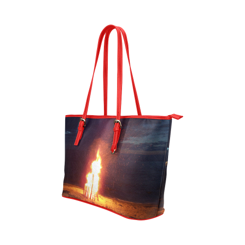 Beach Bonfire Blazing Leather Tote Bag/Large (Model 1651)