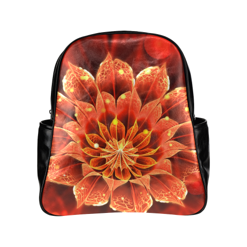 Pocketed Black Backpack - Red Dahlia Fractal Flower with Beautiful Bokeh Multi-Pockets Backpack (Model 1636)