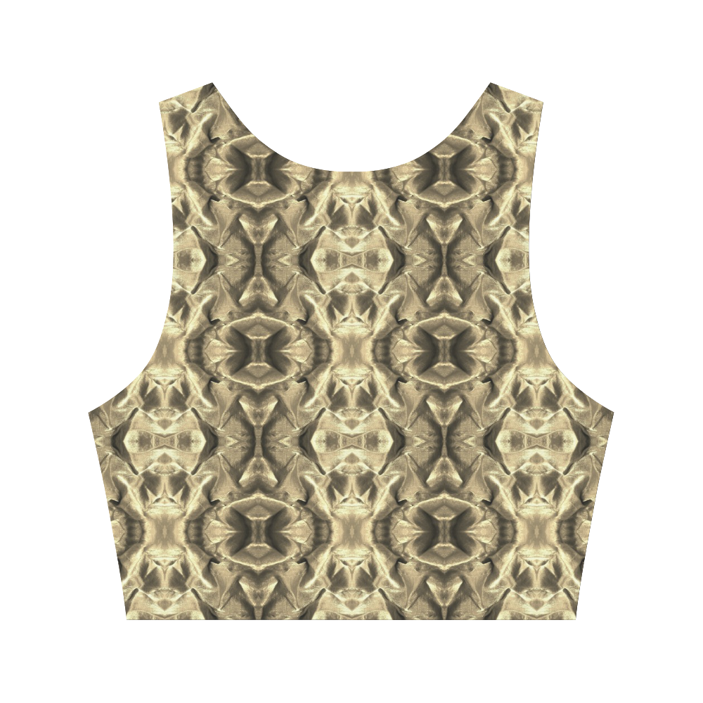 Gold Fabric Pattern Design Women's Crop Top (Model T42)